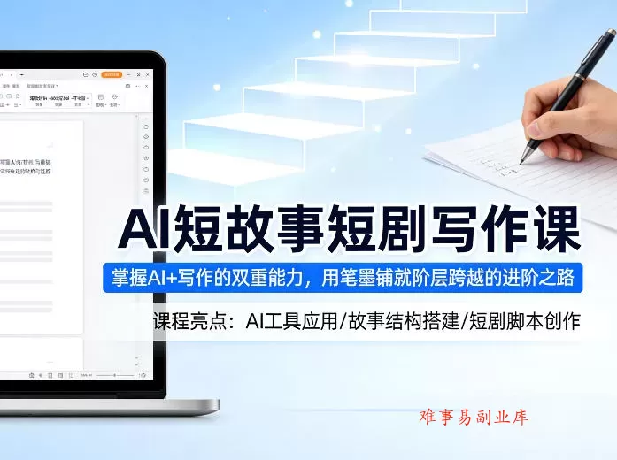 AI短故事短剧写作课，掌握AI+写作的双重能力，用笔墨铺就阶层跨越的进阶之路-难事易副业库