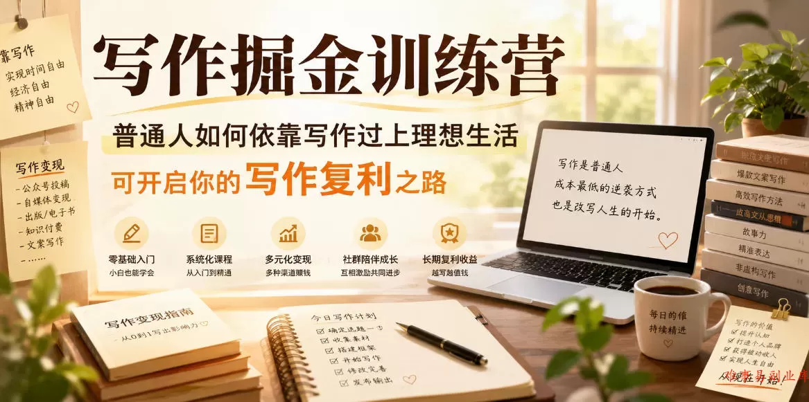 写作掘金训练营，普通人如何依靠写作过上理想生活，可开启你的写作复利之路（更新6月）-难事易副业库