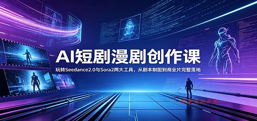 AI短剧漫剧创作课：玩转Seedance2.0与 Sora2两大工具，从剧本制图到商业片完整落地-难事易副业库