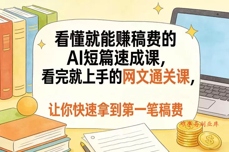看懂就能賺稿费的AI短篇速成课，看完就上手的网文通关课，让你快速拿到第一笔稿费（更新8月）-难事易副业库
