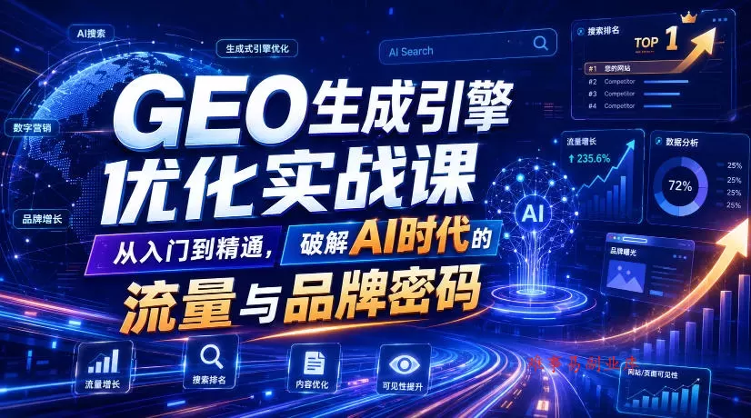 GEO生成引擎优化实战课，从入门到精通，破解AI时代的流量与品牌密码-难事易副业库