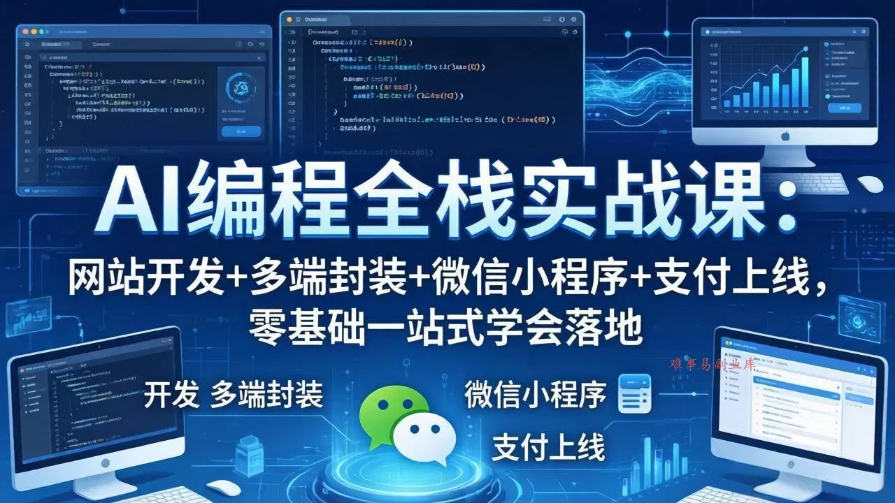 （18049期）AI编程全栈实战课：网站开发+多端封装+微信小程序+支付上线，零基础一站式学会落地-难事易副业库