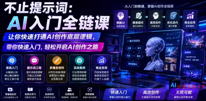 不止提示词:AI入门全链课,让你快速打通AI创作底层逻辑,带你快速入门,轻松开启AI创作之路 不止提示词:AI入门全链课,让你快速打通AI创作底层逻辑,带你快速入门,轻松开启AI创作之路