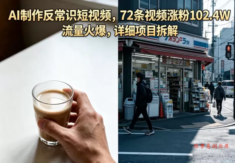 AI制作反常识短视频，72条视频涨粉102.4W，流量火爆，详细项目拆解-难事易副业库