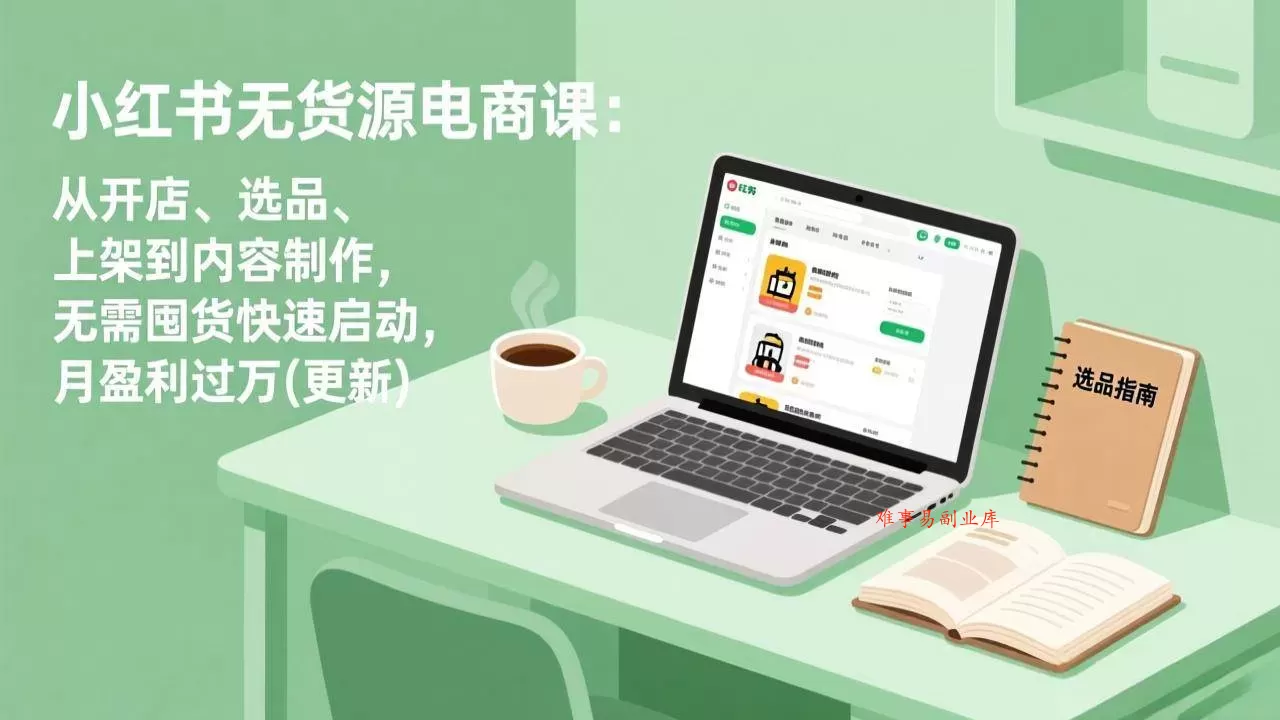 （19512期）小红书无货源电商课(7月更新)：从开店、选品、上架到内容制作，无需囤货快速启动，月盈利过万-难事易副业库