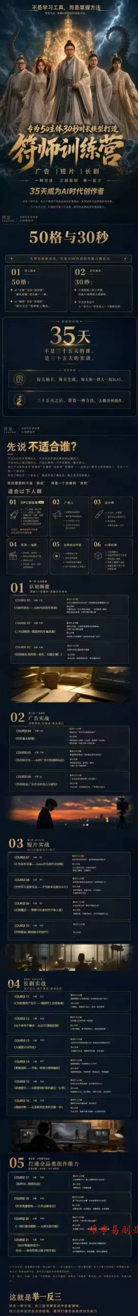 多参宗符师训练营，35天成为AI时代创作者，广告|短片|长剧，一种方法，三段实训，举一反三，打通全品类的创作能力