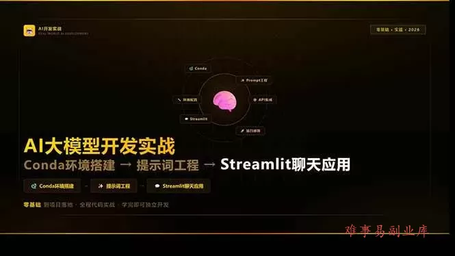 (17723期)AI大模型开发实战:Conda环境搭建→提示词工程→Streamlit聊天应用,零基础到项目落地 (17723期)AI大模型开发实战:Conda环境搭建→提示词工程→Streamlit聊天应用,零基础到项目落地