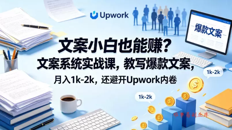 文案小白也能賺？文案系统实战课，教写爆款文案，月入1k-2k，还避开Upwork内卷【原创双语字幕】-难事易副业库