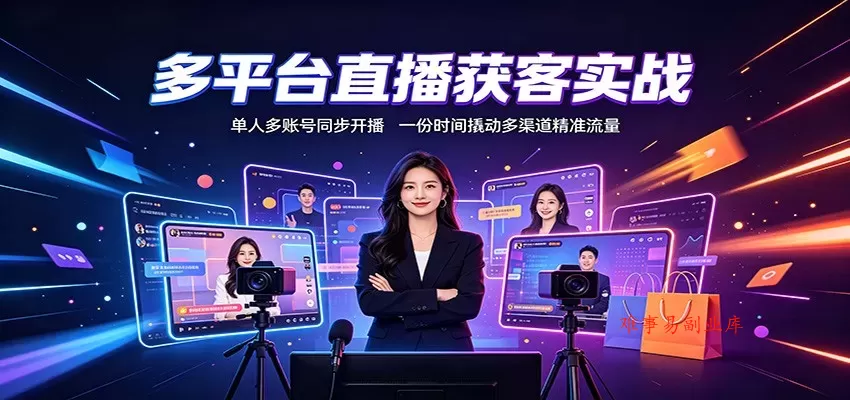 多平台直播获客实战：单人多账号同步开播，一份时间撬动多渠道精准流量-难事易副业库