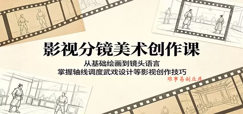 影视分镜美术创作课：从基础绘画到镜头语言，掌握轴线调度武戏设计等影视创作技巧-难事易副业库