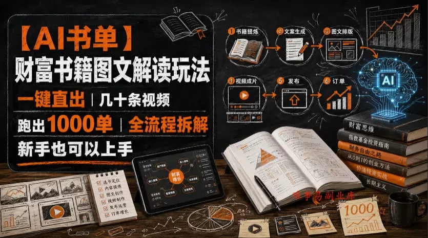 【AI书单】财富书籍图文解读玩法,一键直出,几十条视频,跑出1000单,全流程拆解,新手也可以上手 【AI书单】财富书籍图文解读玩法,一键直出,几十条视频,跑出1000单,全流程拆解,新手也可以上手