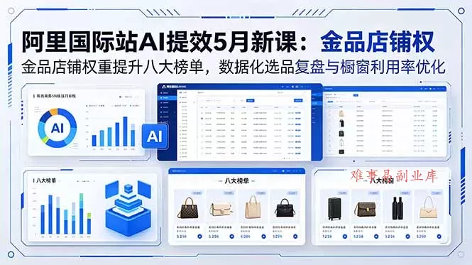 阿里国际站AI提效5月新课：金品店铺权重提升八大榜单，数据化选品复盘与橱窗利用率优化-难事易副业库