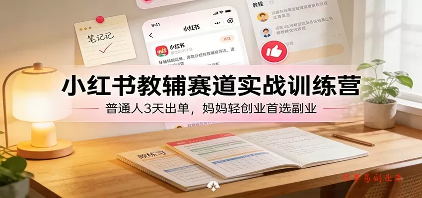 小红书教辅赛道实战训练营：普通人3天出单，妈妈轻创业首选副业-难事易副业库