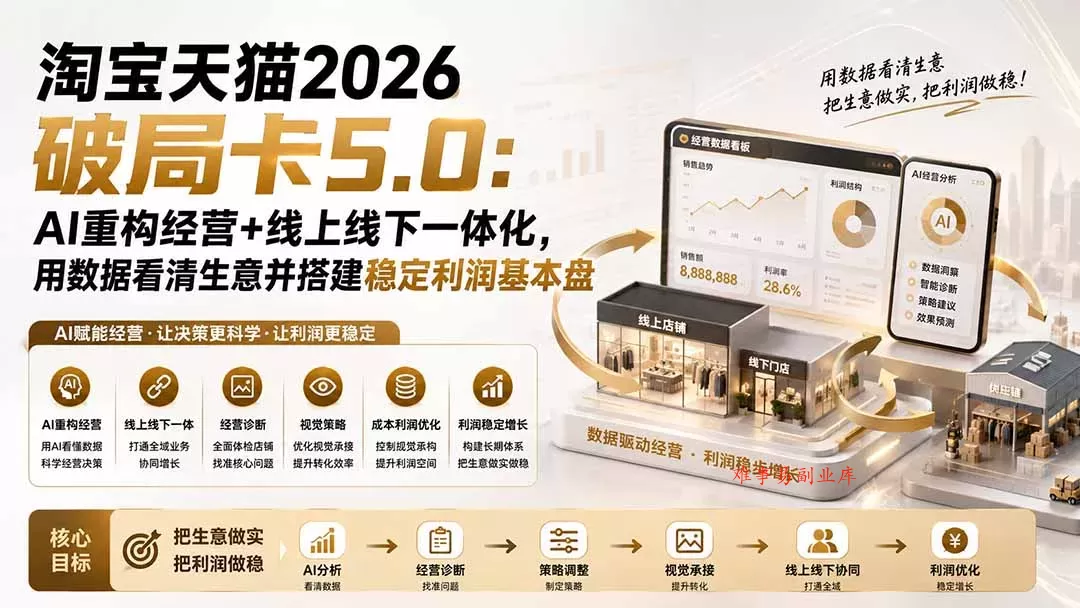 淘宝天猫2026破局卡5.0：AI重构经营+线上线下一体化，用数据看清生意并搭建稳定利润基本盘-难事易副业库