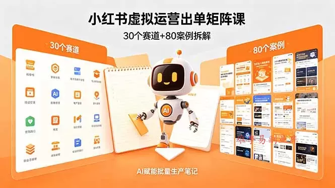 小红书虚拟运营出单矩阵课:30个赛道+80案例拆解,AI赋能批量生产笔记-难事易副业库