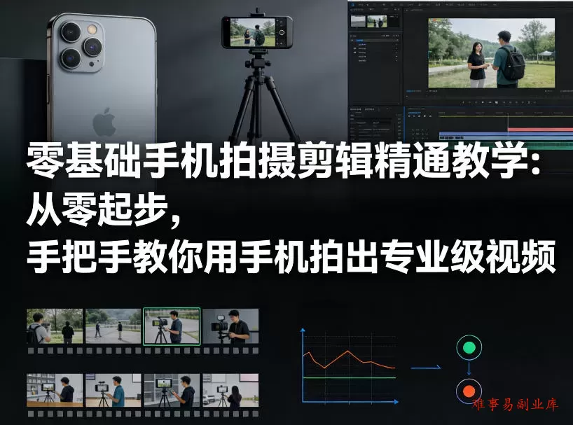 零基础手机拍摄剪辑精通教学：从零起步，手把手教你用手机拍出专业级视频-难事易副业库
