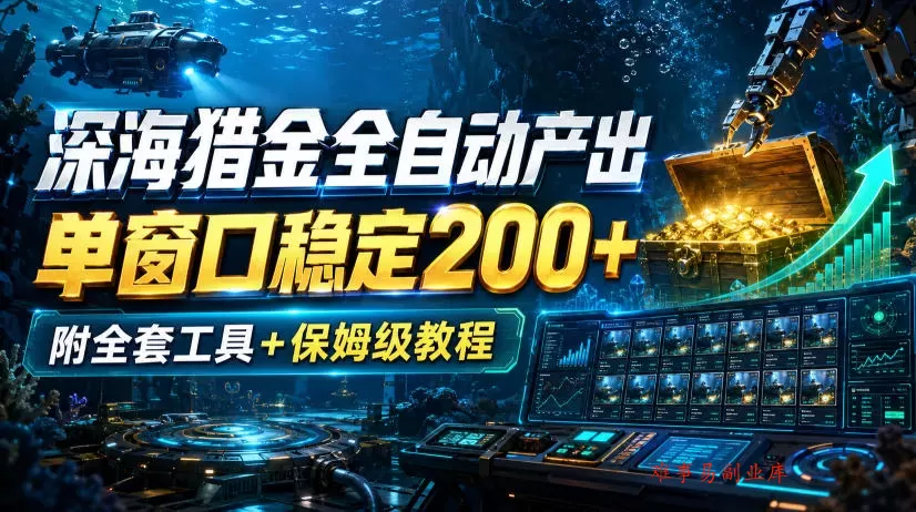 深海猎金全自动产出，单窗口稳定200+，附全套工具+保姆级教程【揭秘】-难事易副业库