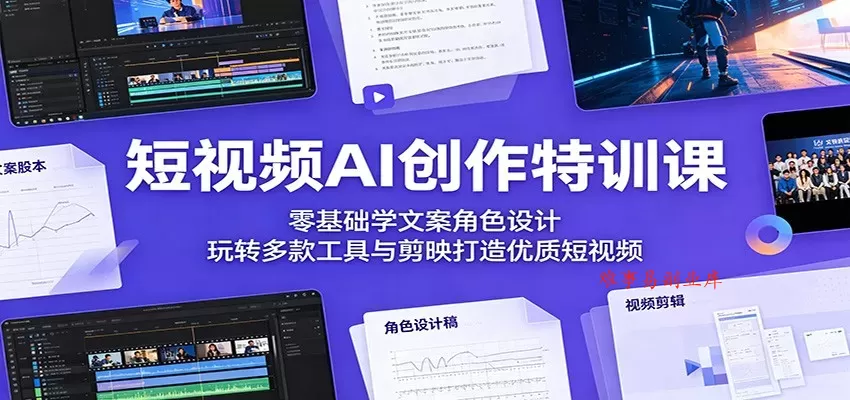 短视频AI创作特训课：零基础学文案角色设计，玩转多款工具与剪映打造优质短视频-难事易副业库