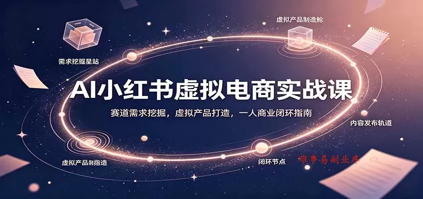 AI小红书虚拟电商实战课：赛道需求挖掘，虚拟产品打造，一人商业闭环指南-难事易副业库