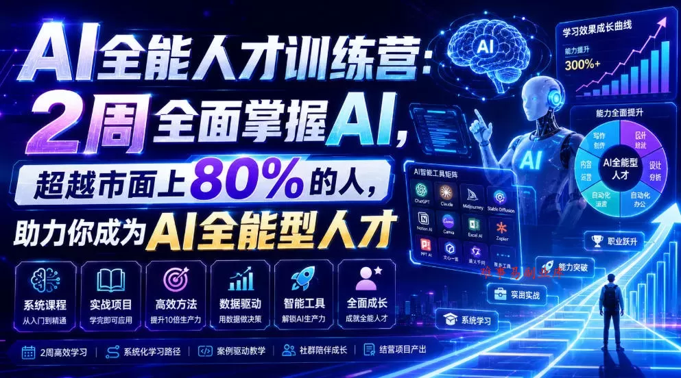 AI全能人才训练营：2周全面掌握AI，超越市面上80%的人，助力你成为AI全能型人才-难事易副业库