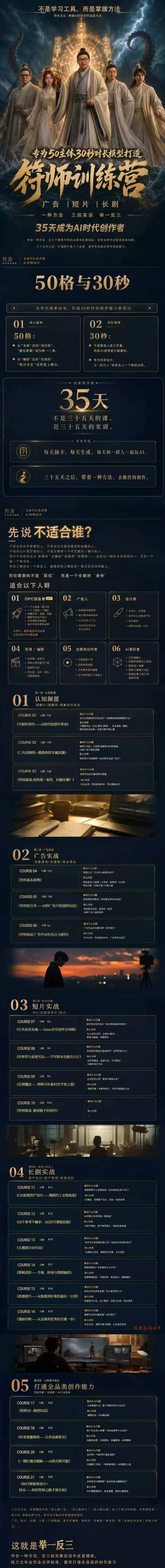 （20179期）符师训练营-35天成为AI时代创作者，广告+短片+漫剧+智能体四大实战方向，掌握从创意到上线的完整工作流