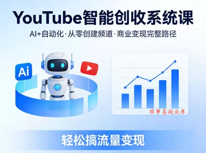 YouTube智能创收系统课，AI+自动化，从零创建YouTube频道并实现商业变现的完整路径，轻松搞流量变现-难事易副业库