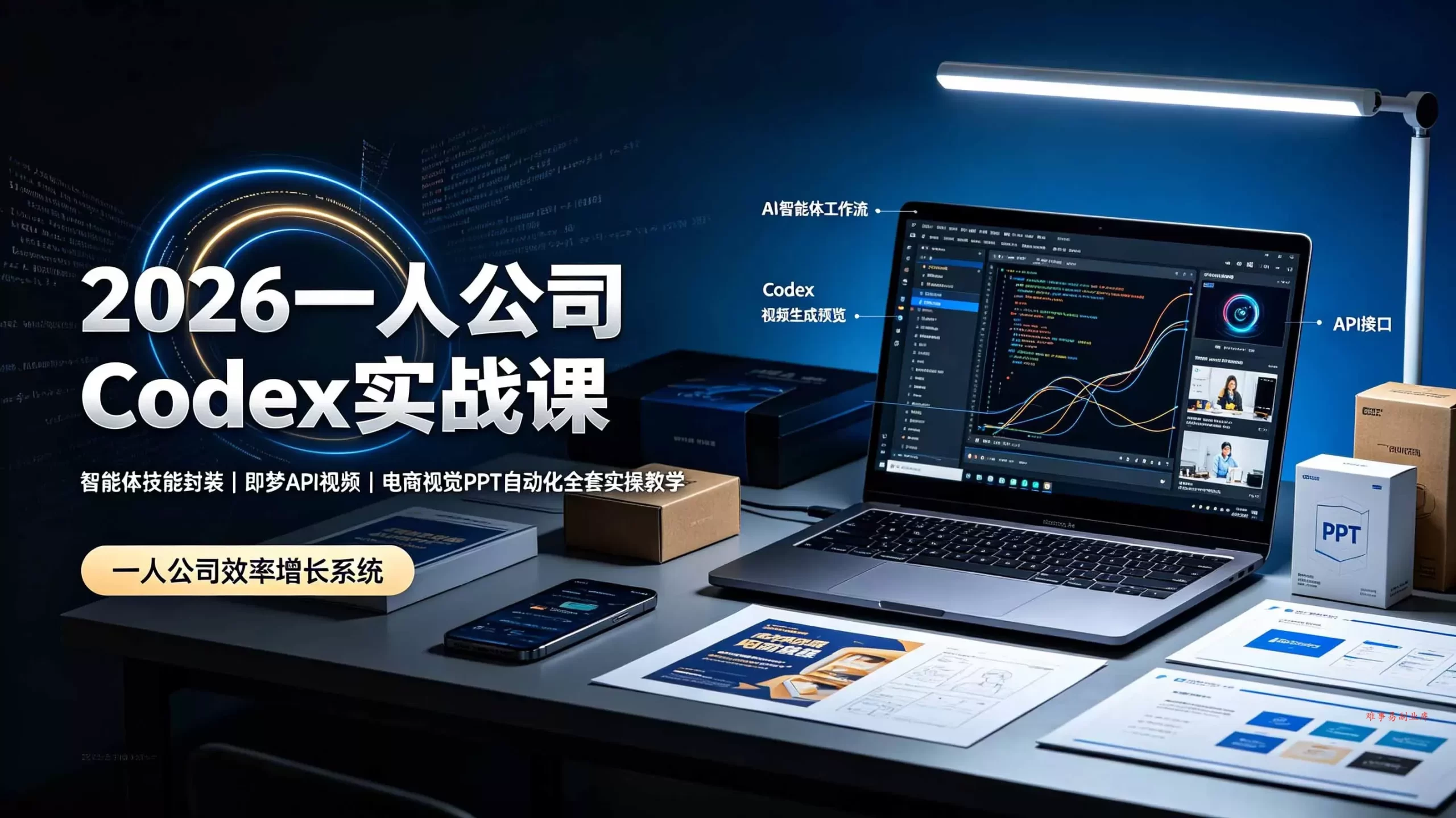2026一人公司Codex实战课◆智能体技能封装｜即梦API视频｜电商视觉PPT自动化全套实操教学-难事易副业库