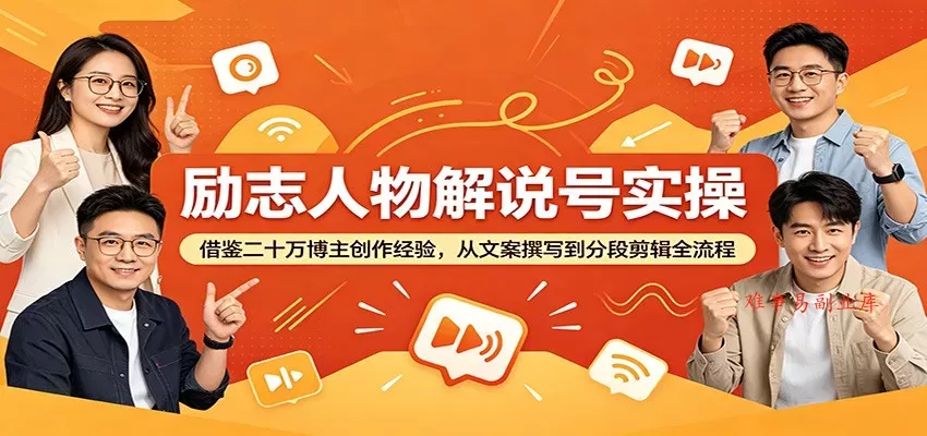 励志人物解说号实操：借鉴二十万博主创作经验，从文案撰写到分段剪辑全流程-难事易副业库