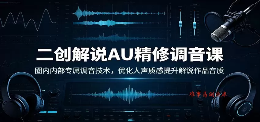 二创解说AU精修调音课：圈内内部专属调音技术，优化人声质感提升解说作品音质-难事易副业库