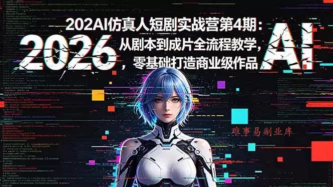 (18656期)2026AI仿真人短剧实战营第4期:从剧本到成片全流程教学,零基础打造商业级作品-难事易副业库