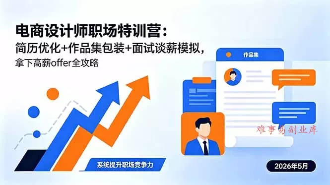 电商设计师职场特训营：简历优化+作品集包装+面试谈薪模拟，拿下高薪offer全攻略-难事易副业库