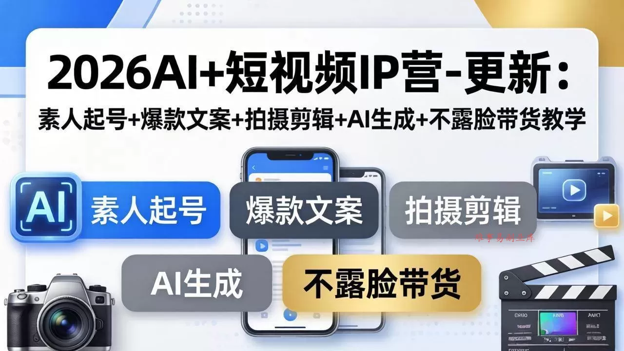 (17932期)2026AI+短视频IP营-更新:素人起号+爆款文案+拍摄剪辑+AI生成+不露脸带货教学 (17932期)2026AI+短视频IP营-更新:素人起号+爆款文案+拍摄剪辑+AI生成+不露脸带货教学