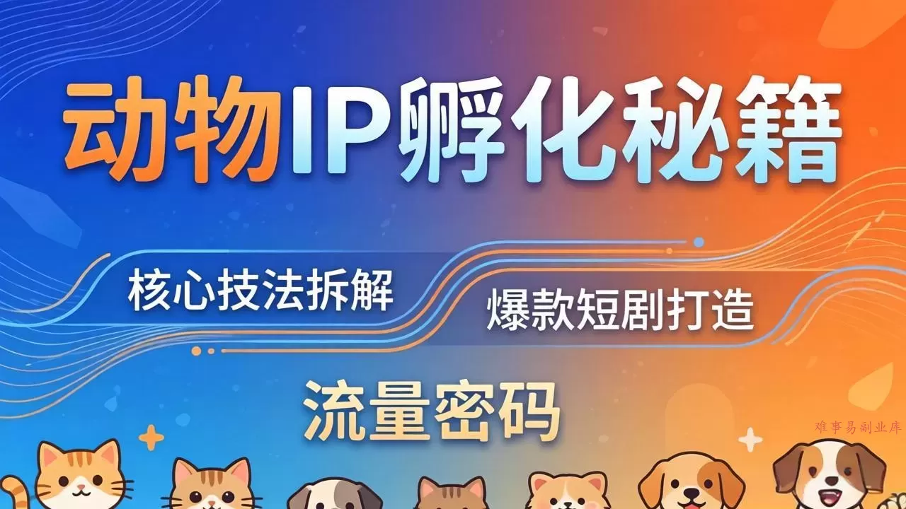动物IP孵化全套秘籍,三大核心技法拆解,打造爆款萌宠短剧,轻松拿捏赛道流量密码-难事易副业库