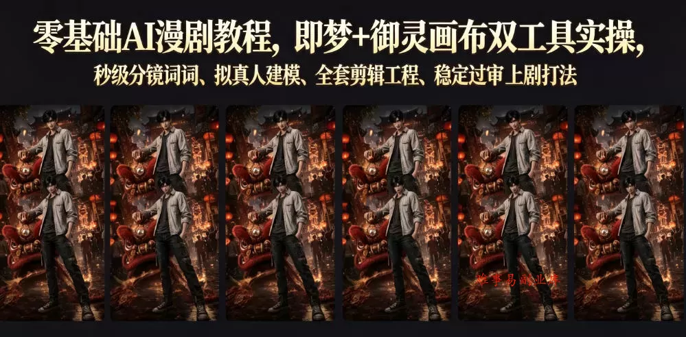 零基础AI漫剧教程，即梦+御灵画布双工具实操，秒级分镜提示词、拟真人建模、全套剪辑工程、稳定过审上剧打法-难事易副业库