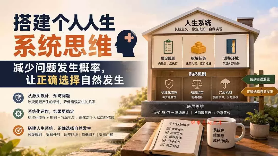 （19985期）付费文章：搭建个人人生系统思维：减少问题发生概率，让正确选择自然发生-难事易副业库