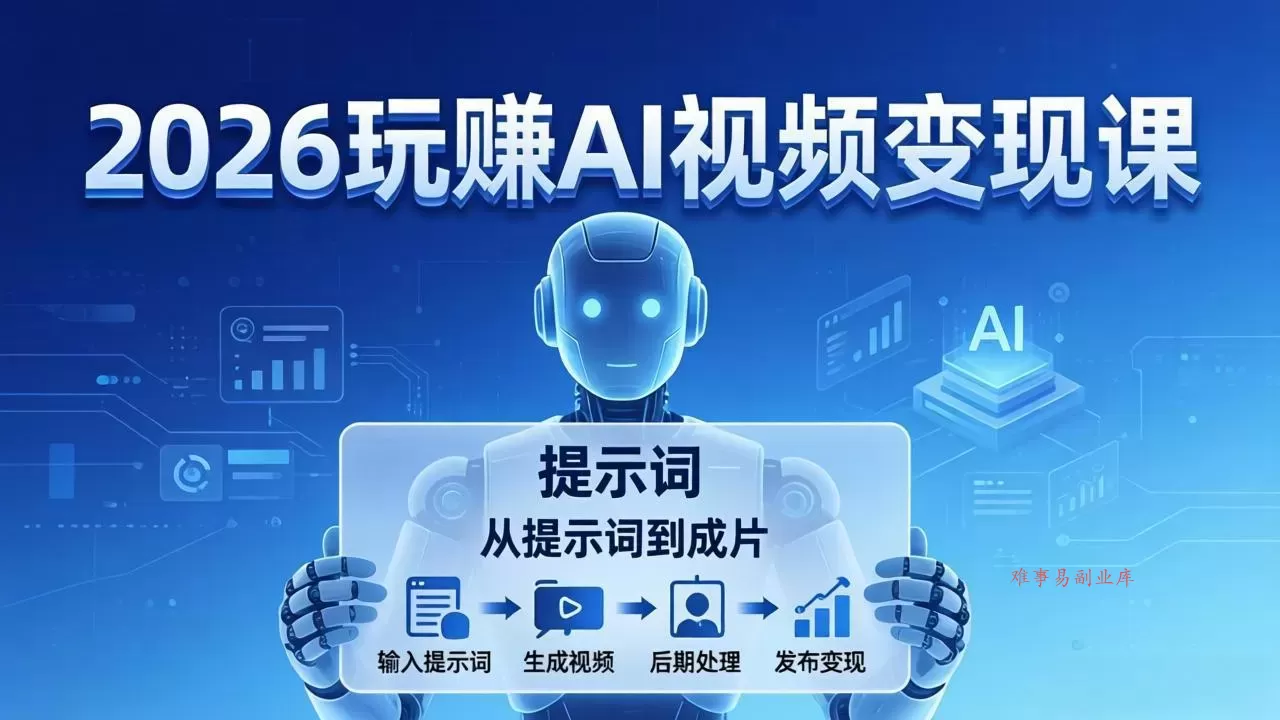 2026玩赚AI视频变现课：掌握 AI 视频全流程技能，从提示词到成片高效产出-难事易副业库