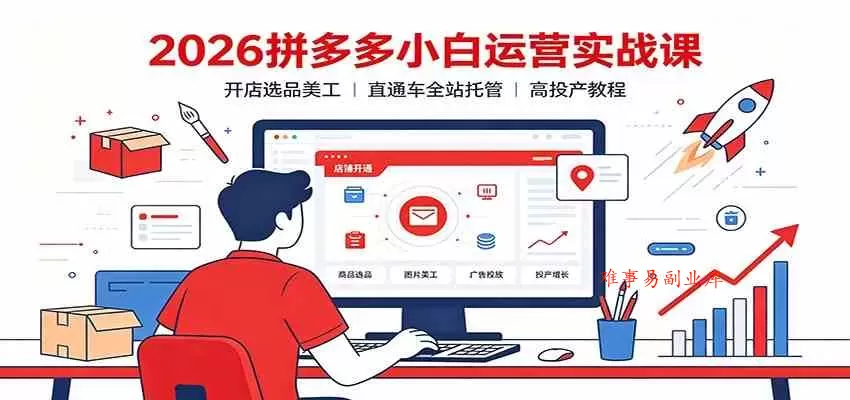 2026拼多多小白运营实战课：开店选品美工，直通车全站托管高投产教程-难事易副业库