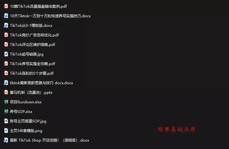 TikTok从0-1实操资料包：养号SOP+爆款公式+投流手册