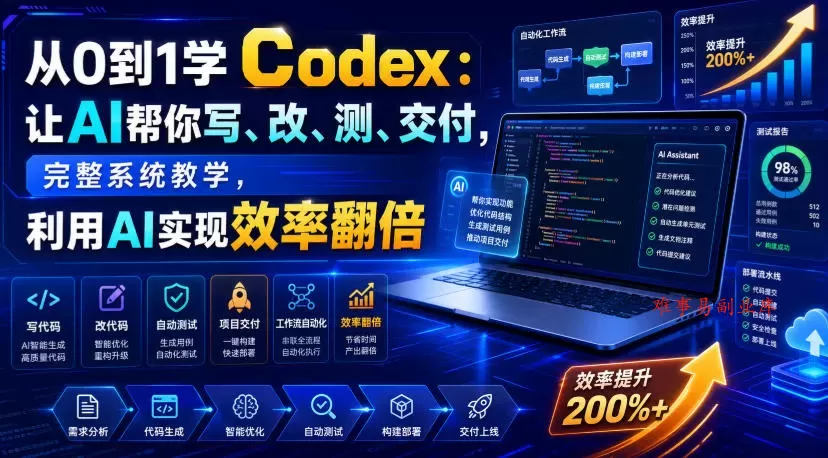 从0到1学Codex：让AI帮你写、改、测、交付，完整系统教学，利用AI实现效率翻倍-难事易副业库