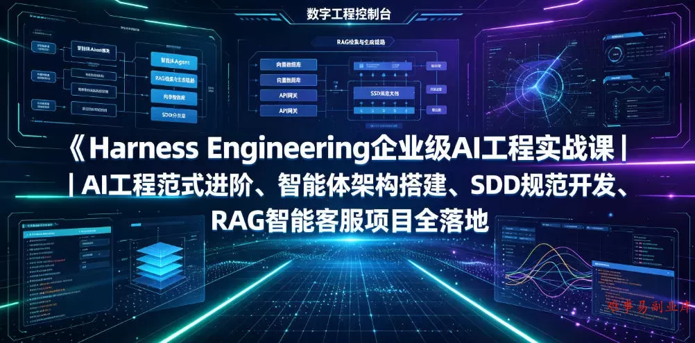 Harness Engineering企业级AI工程实战课｜AI工程范式进阶、智能体架构搭建、SDD规范开发、RAG智能客服项目全落地-难事易副业库