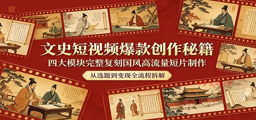 文史短视频爆款创作秘籍：四大模块完整复刻国风高流量短片制作-难事易副业库