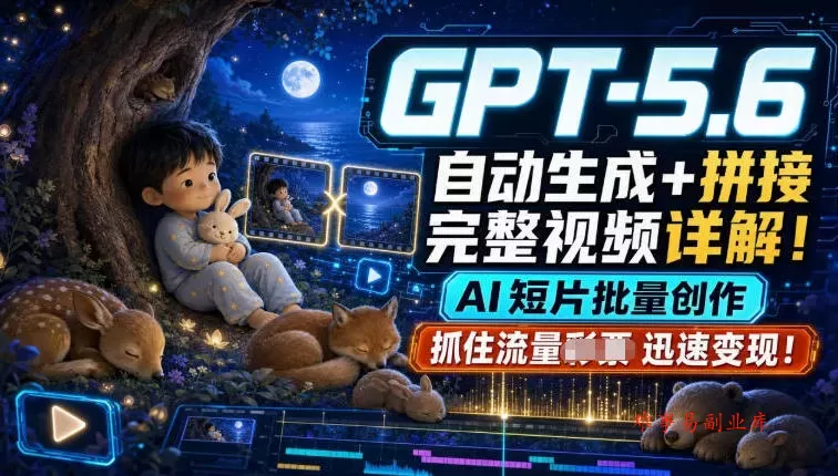 GPT-5.6自动生成＋拼接完整视频详解，AI短片批量创作，抓住流量迅速变现！-难事易副业库
