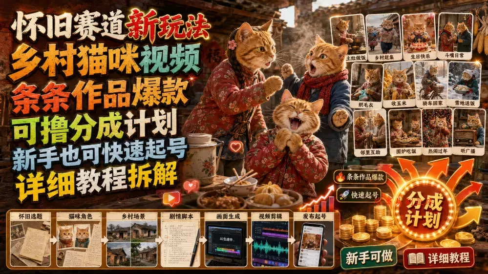 怀旧赛道新玩法,乡村猫咪视频,条条作品爆款,可撸分成计划,新手也可快速起号,详细教程拆解 怀旧赛道新玩法,乡村猫咪视频,条条作品爆款,可撸分成计划,新手也可快速起号,详细教程拆解