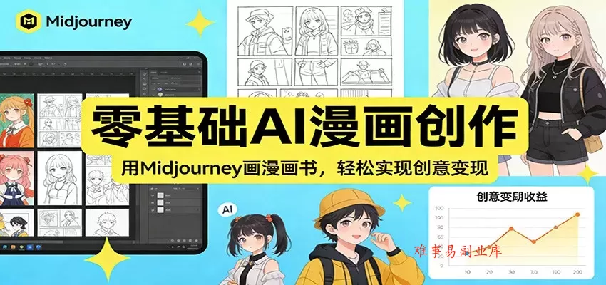零基础AI漫画创作：用Midjourney画漫画书，轻松实现创意变现-难事易副业库