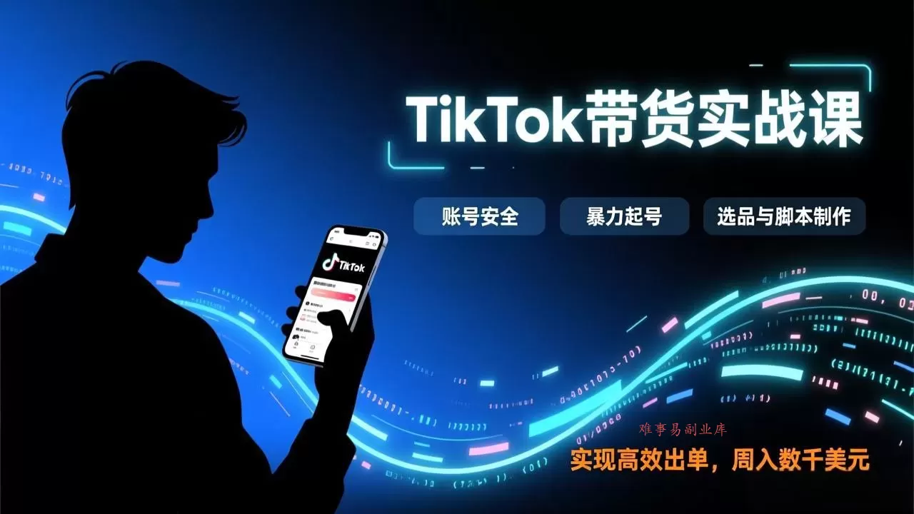 TikTok带货实战课，涵盖账号安全、暴力起号、选品与脚本制作，实现高效出单，周入数千美元