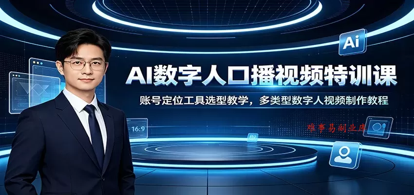 AI数字人口播视频特训课：账号定位工具选型教学，多类型数字人视频制作教程-难事易副业库
