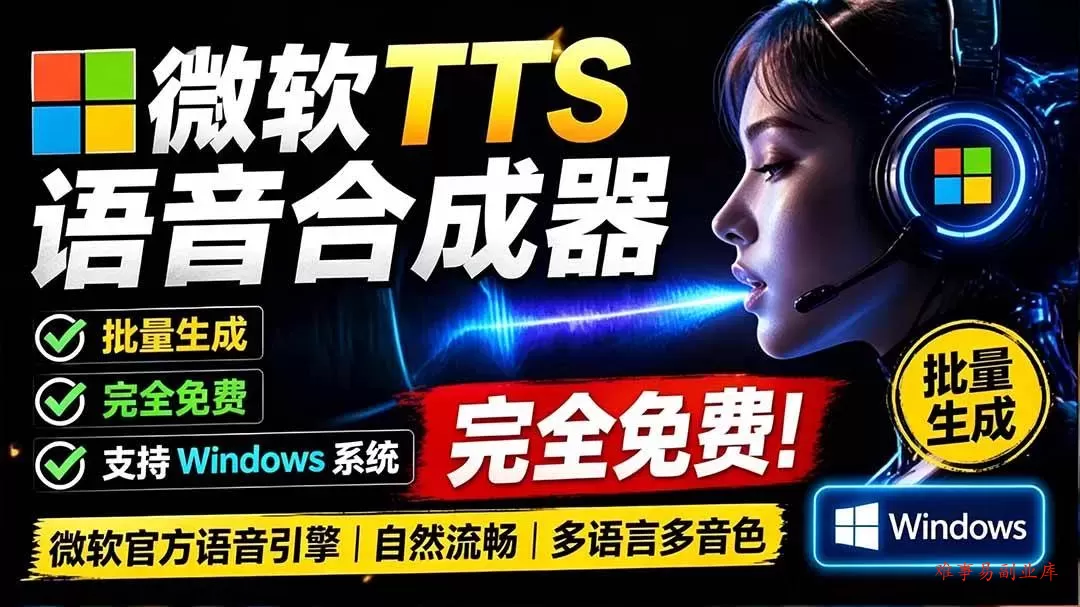 （19494期）微软 TTS 免费语音配音生成器，完全免费，支持多语音、多音色选择，Windows系统专用 TTS语音合成器-难事易副业库