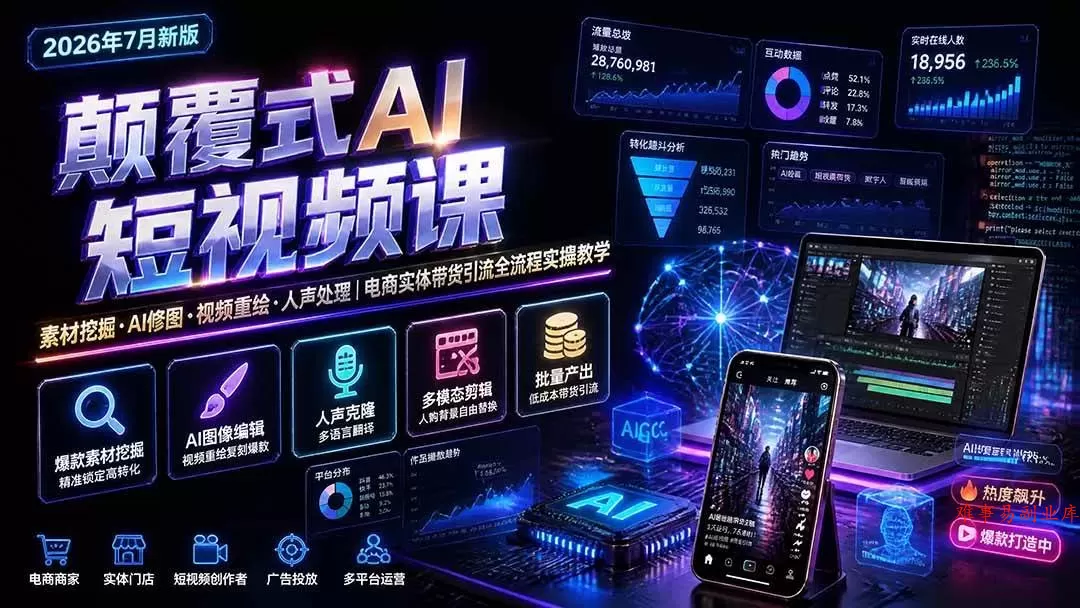 (19630期)颠覆式AI短视频课|素材挖掘,AI修图,视频重绘,人声处理|电商实体带货引流全流程实操教学 (19630期)颠覆式AI短视频课|素材挖掘,AI修图,视频重绘,人声处理|电商实体带货引流全流程实操教学