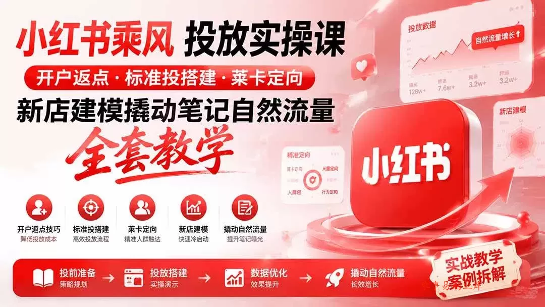 (19739期)小红书乘风投放-100分钟实操课|开户返点·标准投搭建·莱卡定向,新店建模撬动笔记自然流量全套教学 (19739期)小红书乘风投放-100分钟实操课|开户返点·标准投搭建·莱卡定向,新店建模撬动笔记自然流量全套教学