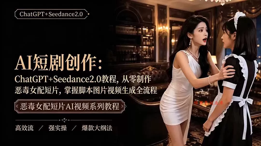 （19545期）AI短剧创作：ChatGPT+Seedance2.0教程，从零制作恶毒女配短片，掌握脚本图片视频生成全流程-难事易副业库